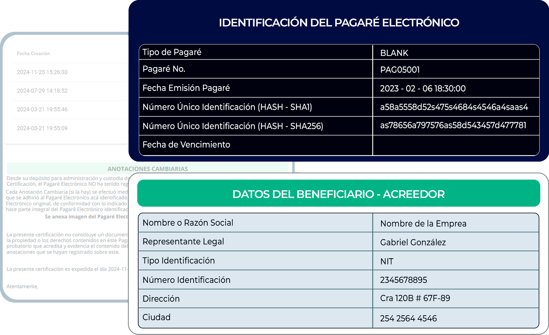 Identificación del pagare
